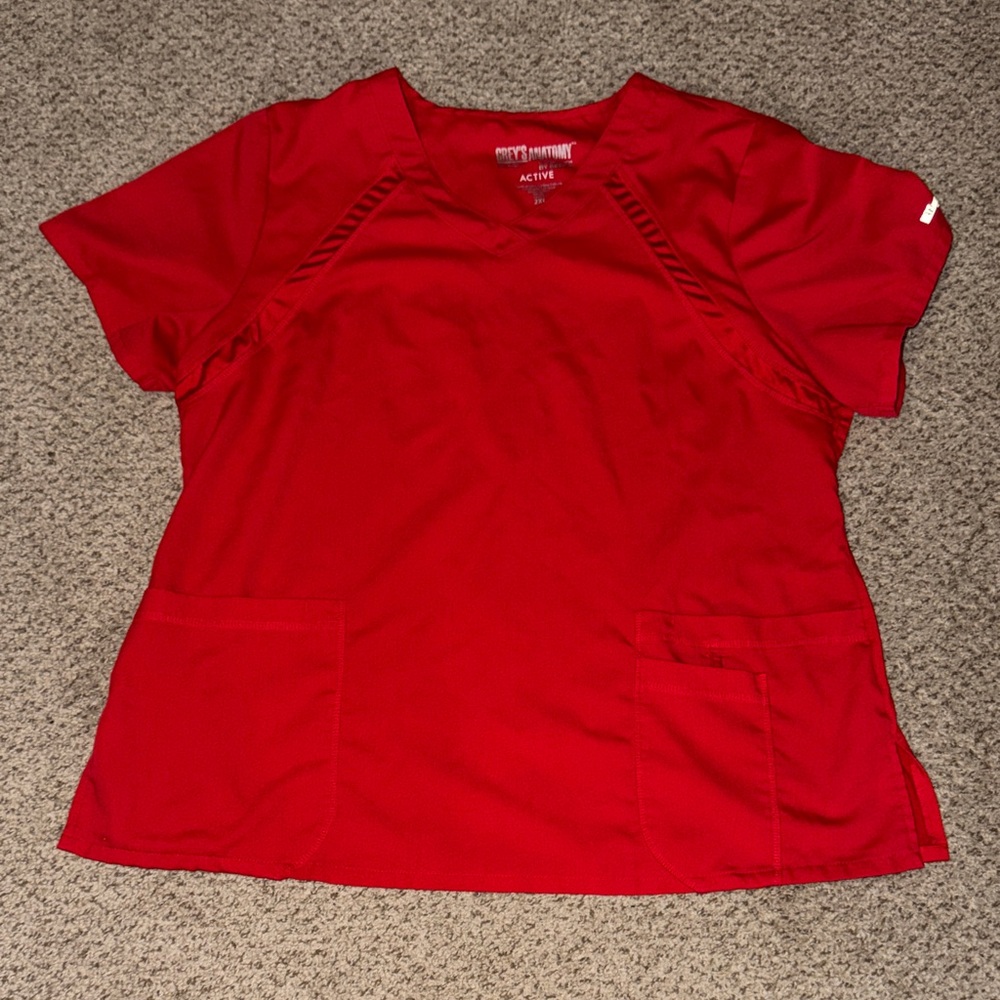 Grey's Anatomy Active Women's Red V-Neck Scrub Top